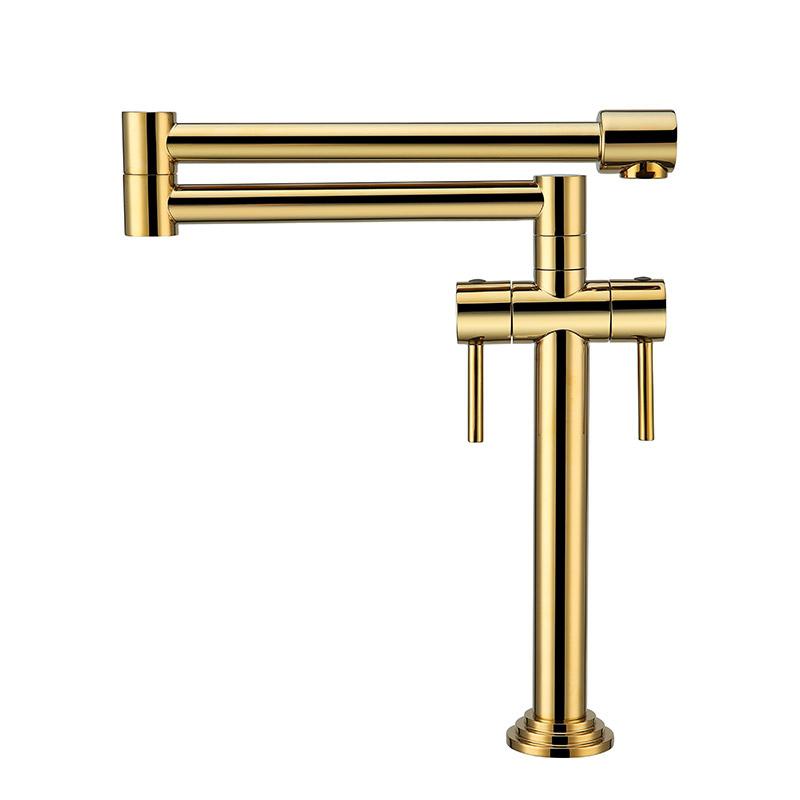 Contemporary Pot Filler Kitchen Faucet Retractable in Gold Solid Brass