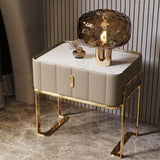 Champagnerfarbener PU-Leder-Einzelschubladen-Schlafzimmer-Nachttisch-Nachttisch mit Steinplatte