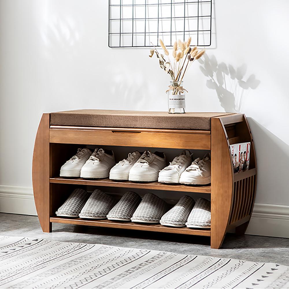 23.6 Modern Upholstered Gray Shoe Rack Flip-Top Entryway Bench with Open  Storage