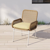 Modern Aluminum & Rattan Outdoor Patio Dining Chair Armchair in Brown