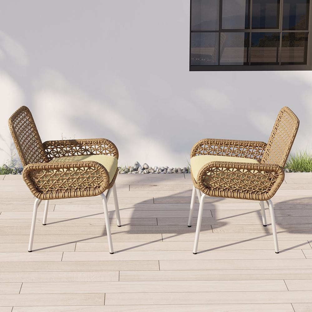 Modern Aluminum & Rattan Outdoor Patio Dining Chair Armchair in Brown