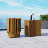 2 Pieces Rustic Round & Rectangle Teak Wood Outdoor Coffee Table Set in Natural