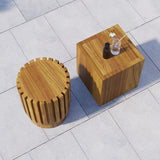 Juego de mesa de centro de exterior de madera de teca redonda y rectangular rústica de 2 piezas en color natural