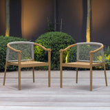 Juego de 2 sillas de comedor de patio al aire libre de madera de teca moderna en color natural y beige