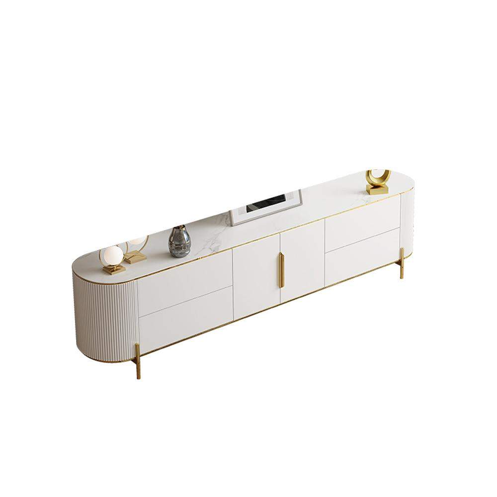 78.7" Modern Elegant Oval TV Console with Drawers & Doors in White-Richsoul-Furniture,Living Room Furniture,TV Stands