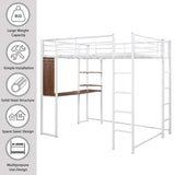 Full Size Metal Loft Bed with two Shelves and one Desk-bed,Kid bed