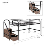 Low Loft Twin Metal Bed with Two Storage Steps-bed,Kid bed