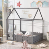 Full Size Wood Bed House Bed Frame with Fence-bed,Kid bed