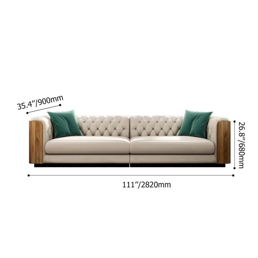 111" 4-Seater White Chesterfield Sofa with Green Pillows-Richsoul-Furniture,Living Room Furniture,Sofas &amp; Loveseats