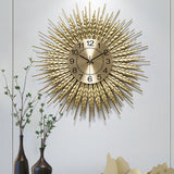 Gran reloj de pared de gran tamaño de metal 3D Sunburst Trigo Decoración para el hogar