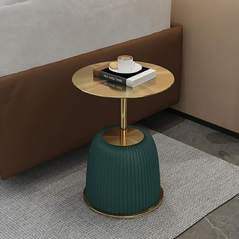 Round Gold End Table with Green PU Leather Unique-Coffee Tables,Furniture,Living Room Furniture