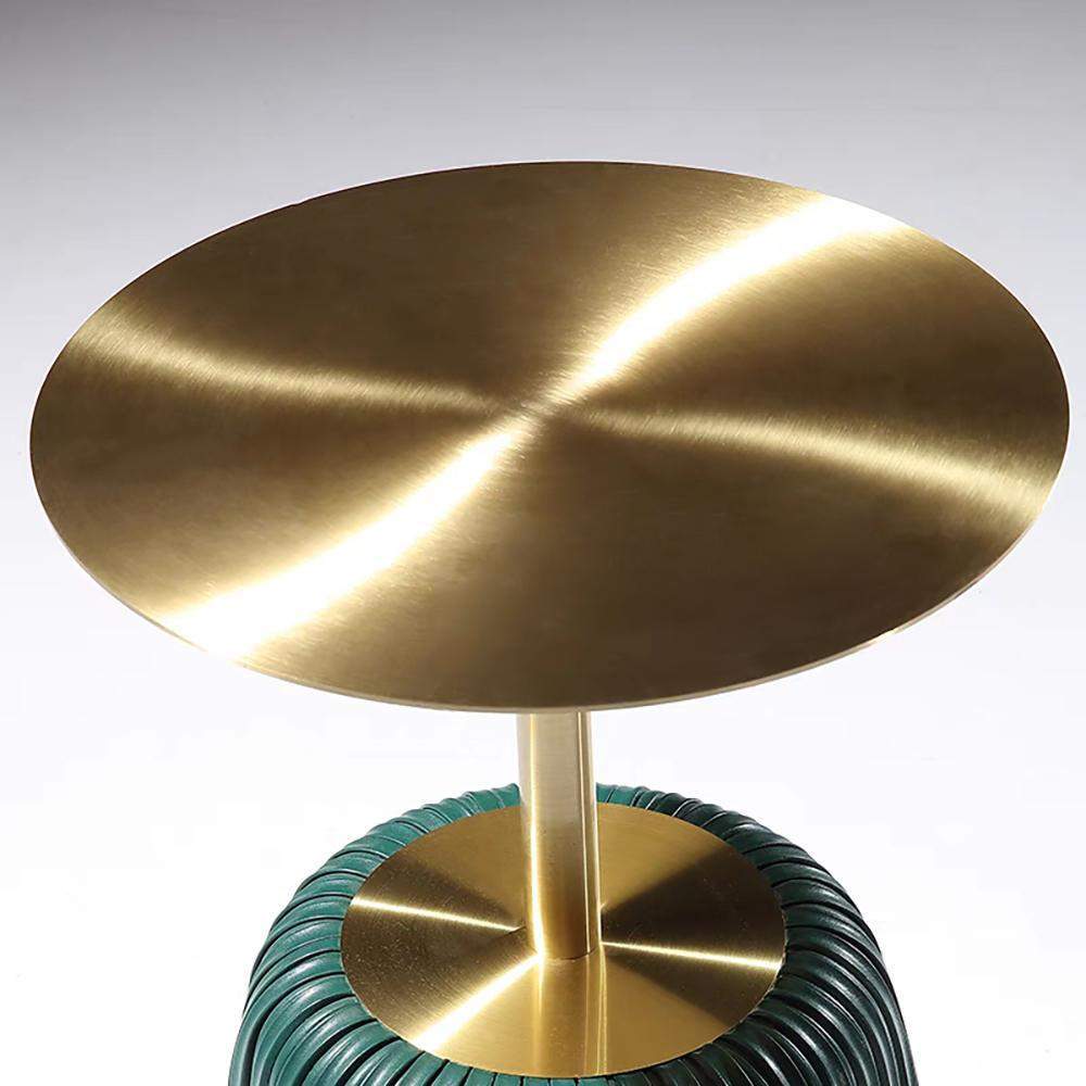 Round Gold End Table with Green PU Leather Unique-Coffee Tables,Furniture,Living Room Furniture