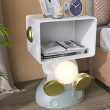 Modern White & Gold Bedroom Nightstand with Light & Open Storage