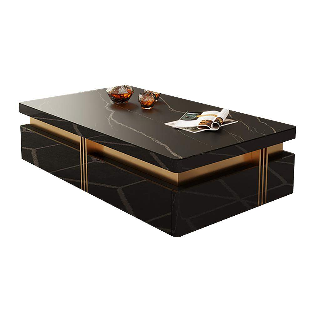 Modern Coffee Table with Storage in Black Center Table with Stainless Steel Base-Richsoul-Coffee Tables,Furniture,Living Room Furniture