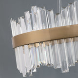 Moderne LED-Oval-Kristall-Kücheninsel-Leuchte aus Messing