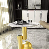 Modern White End Table Round Stone Top with Abstract Metal Base-Richsoul-End &amp; Side Tables,Furniture,Living Room Furniture