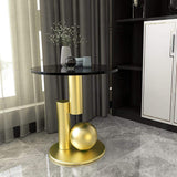 Modern White End Table Round Stone Top with Abstract Metal Base-Richsoul-End &amp; Side Tables,Furniture,Living Room Furniture