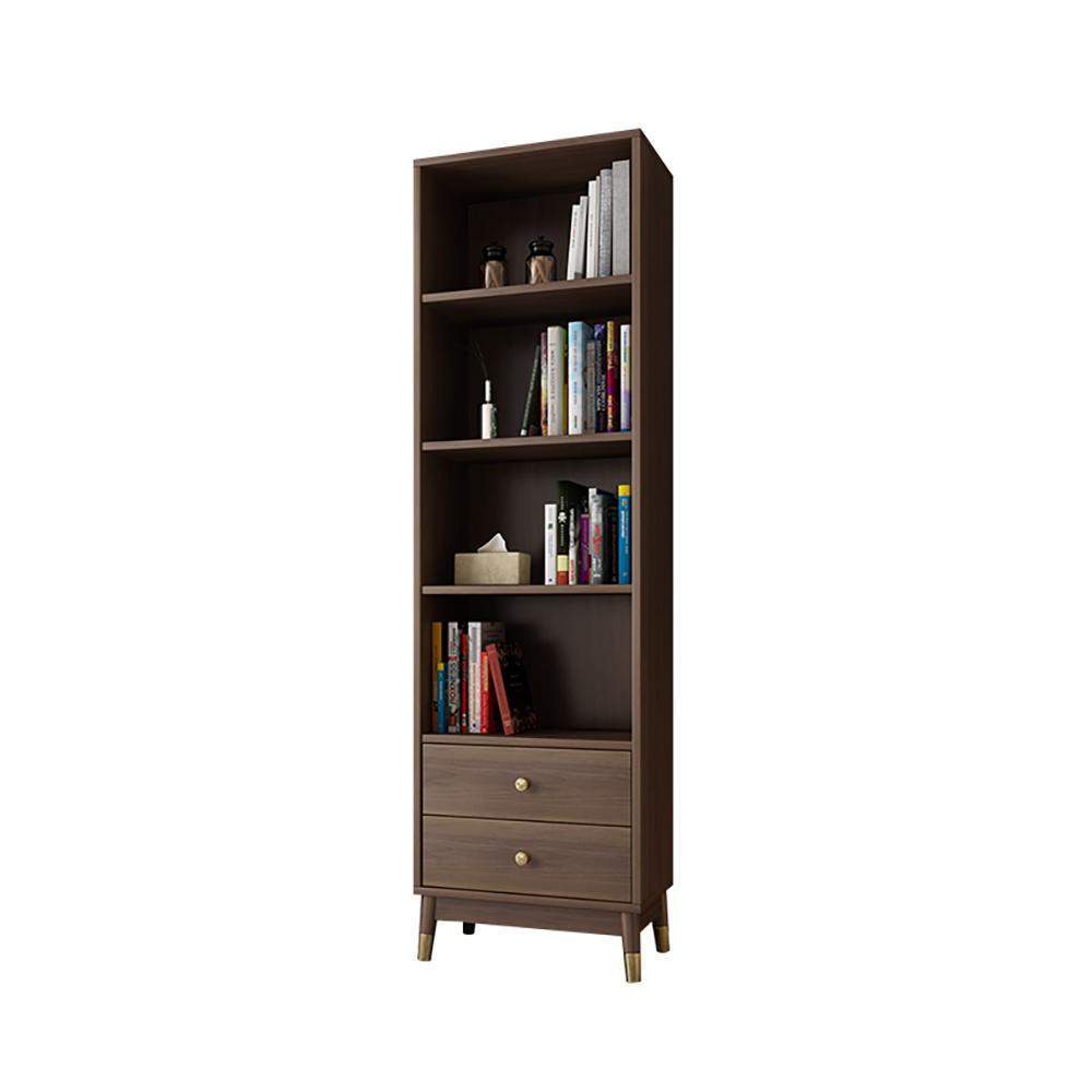 Modern & Minimalist Book Shelf with 4 Shelves & 2 Drawers in Gray-Bookcases &amp; Bookshelves,Furniture,Office Furniture
