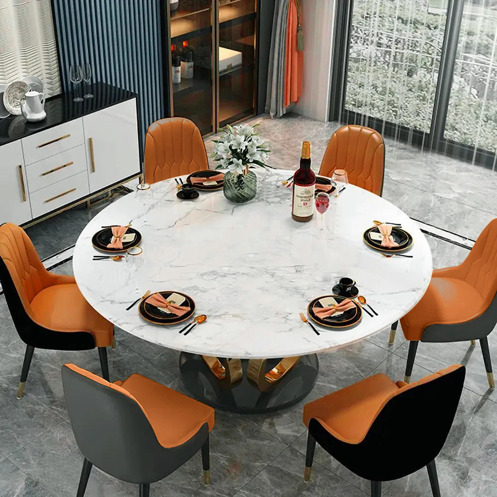 59.1" Contemporary Round Dining Table Set of 7 with Upholstered Chairs