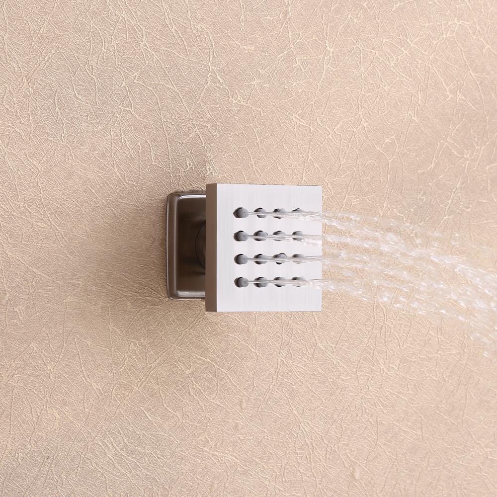 Modern 16 Inches LED Square Ceiling-Mount Rain Shower Head & 6 Body Sprays & Wall Mounted Hand Shower System Brushed Nickel