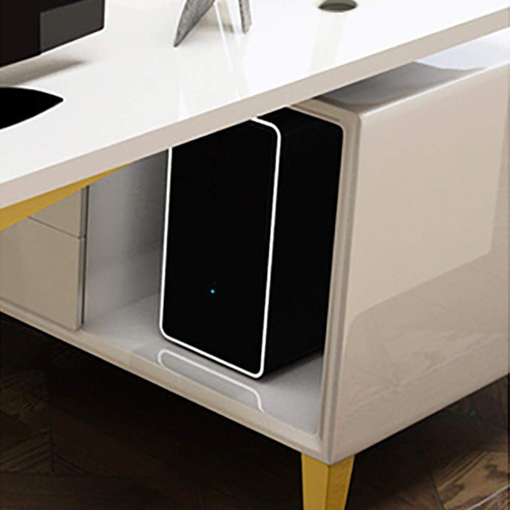 55.1" Ultra Modern L-Shape Writing Desk Computer Desk with Side Cabinet & Drawers-Desks,Furniture,Office Furniture