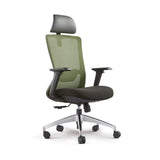 Moderner Bürodrehstuhl aus schwarzem und grünem Mesh mit hoher Rückenlehne