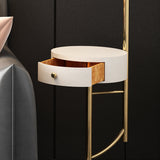 Lampadaire à arc moderne avec tiroir en noir avec une nuance en verre et une base en marbre