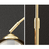 Moderne Bogen-Stehlampe mit Schublade in Schwarz mit Glasschirm und Marmorsockel