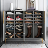 Nordic Gray Shoe Cabinet 3-Door Slim Shoe Organizer Adjustable Shelves in Small
