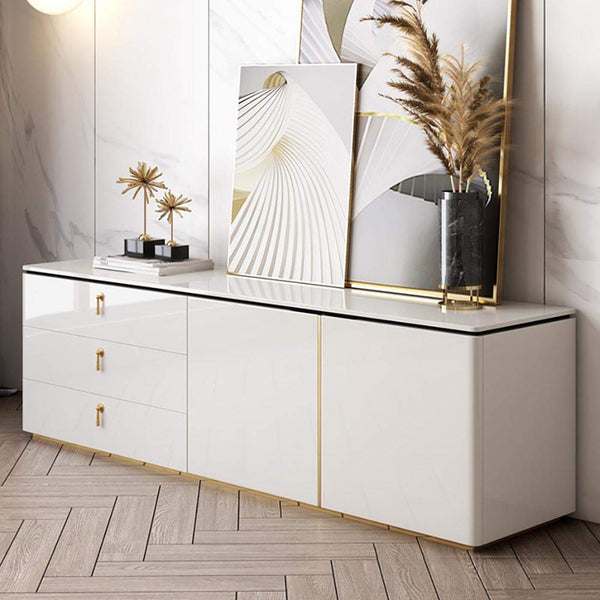 Modern White Rectangular TV Stand with Drawers & Doors for TVs Up To 70 ...