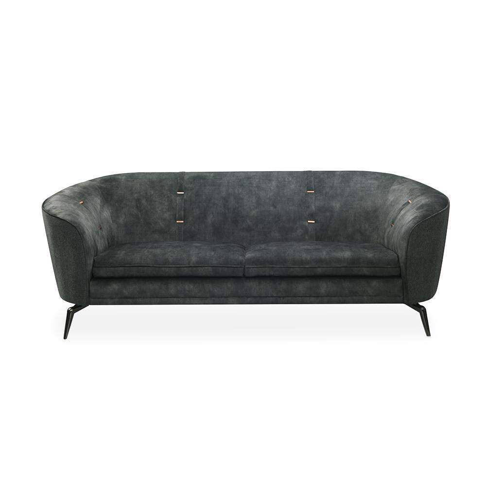 Nordic 89" Black Fabric Curved Sofa Flared Arm Loveseat Metal Legs-Furniture,Living Room Furniture,Sofas &amp; Loveseats