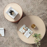 Round Coffee Table Sets with Saddle Leather & Plywood & Metal Set of 2-Richsoul-Coffee Tables,Furniture,Living Room Furniture