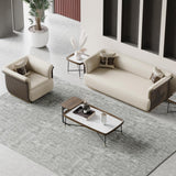 Modern Off-White & Brown Sofa for 3 Seaters Microfiber Leather Upholstery Rectangle