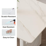 63" Modern Dining Table White Faux Marble Top for 6 Person Double Pedestal Base