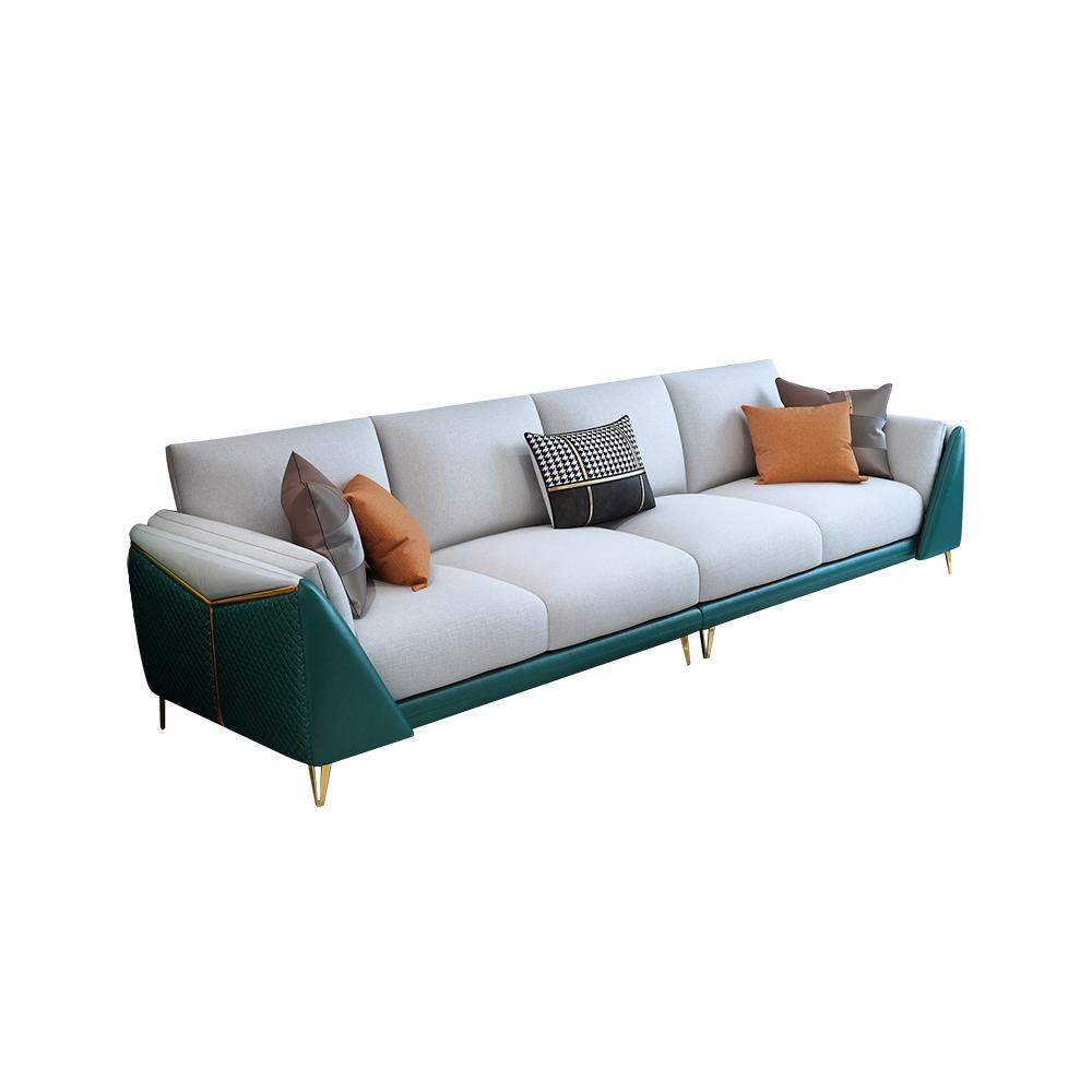 110.2" Modern White & Green Linen Upholstered 4-Seater Sofa with Stainless Steel Frame-Furniture,Living Room Furniture,Sofas &amp; Loveseats