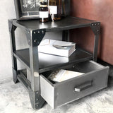 Industrial Metal Nightstand Bedside with Storage 1 Drawer Brushed Black