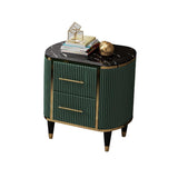 Oval Green 2 Drawers Nightstand Black Marble Top Bedside Table