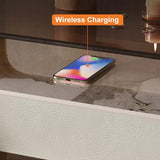 Modern Lighted Brown Nightstand with Wireless Charging Station Acrylic Bedside Table
