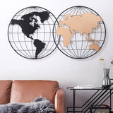 Geometría moderna Marco redondo de metal Negro y oro rosa Mapa mundial Decoración de pared