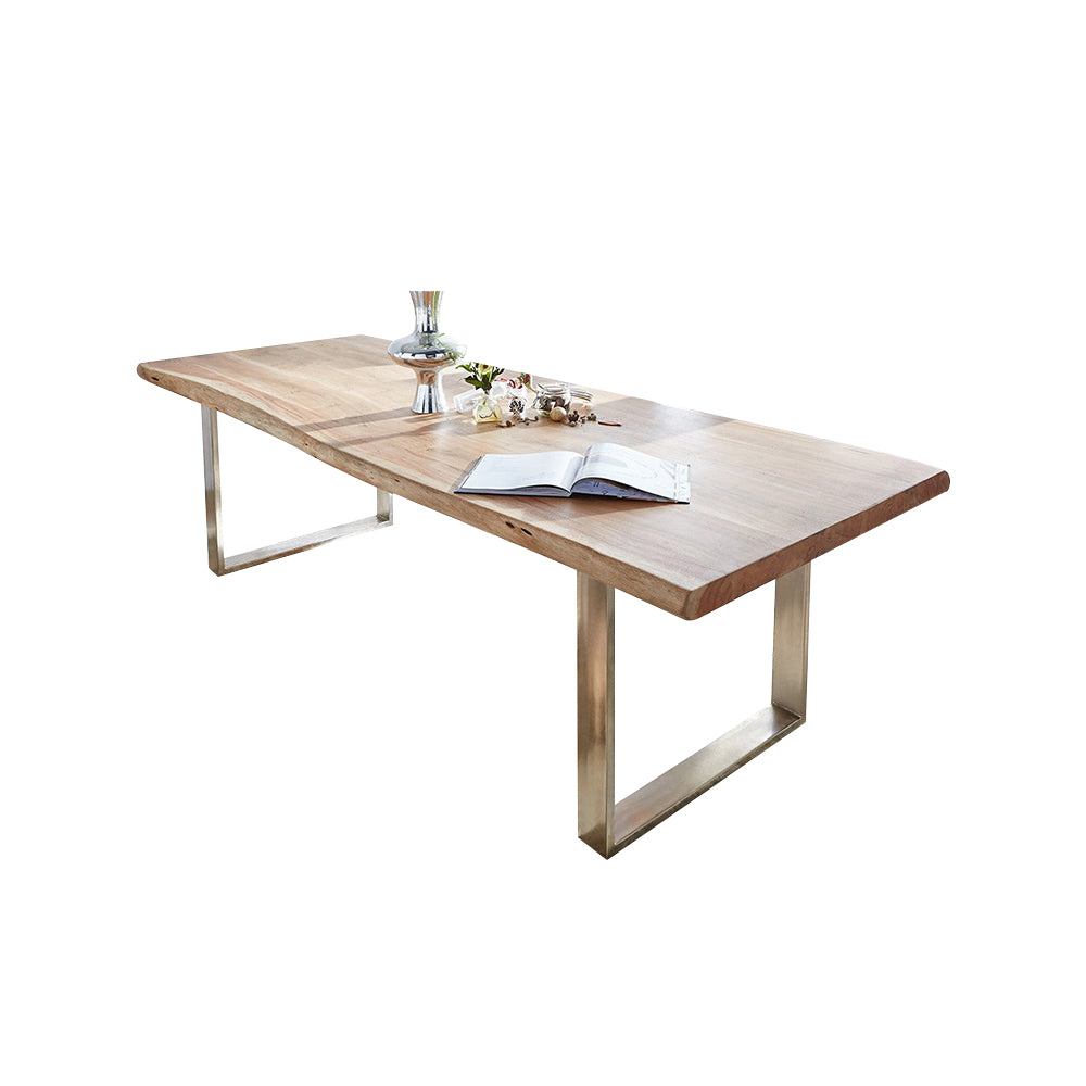 Rustic 60" Live Edge Dining Table for 6 Person Wooden Tabletop Sled Base