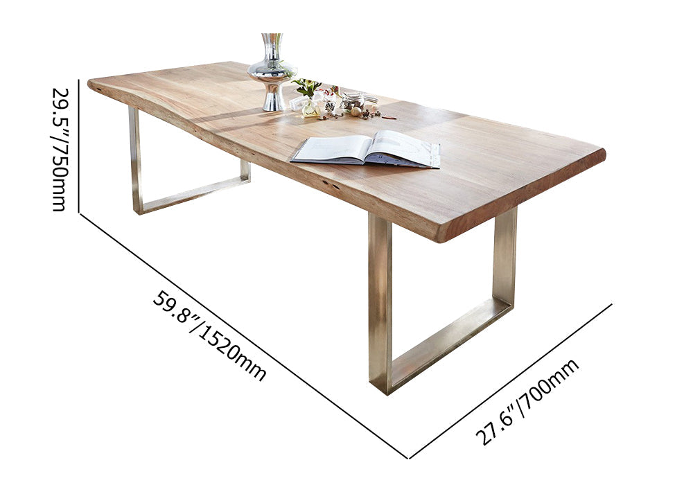 Rustic 60" Live Edge Dining Table for 6 Person Wooden Tabletop Sled Base