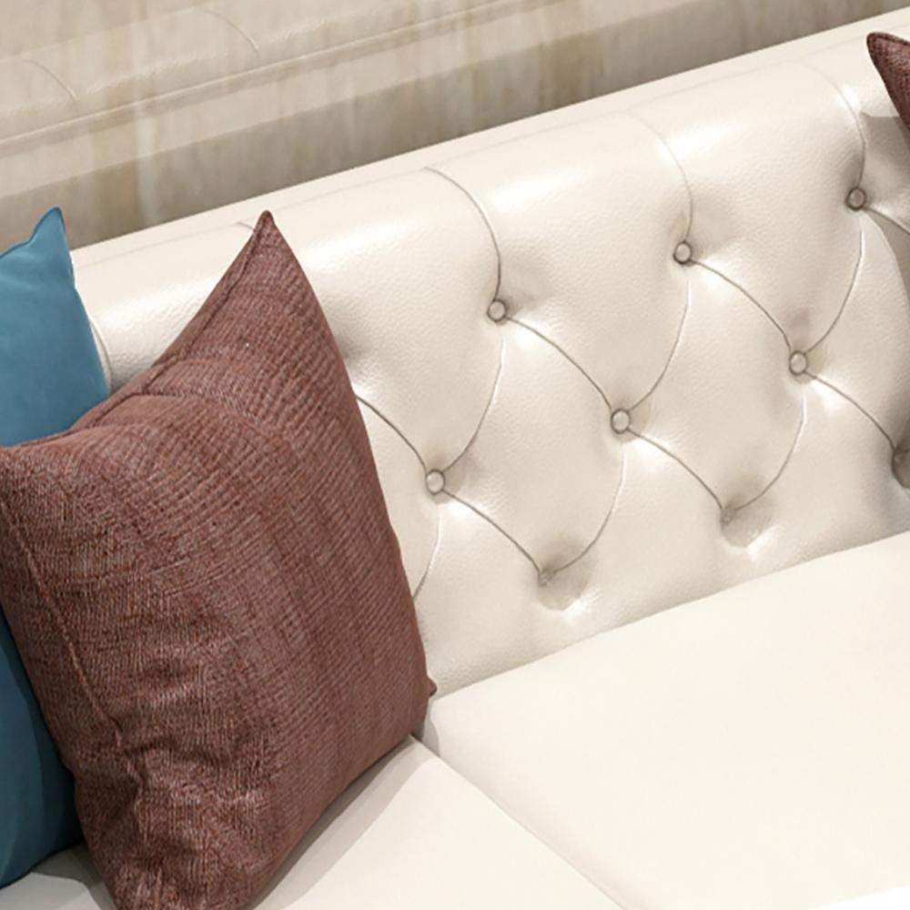 Modern Beige Faux Leather Tufted Sofa & Loveseat Living Room Set of 3-Furniture,Living Room Furniture,Living Room Sets