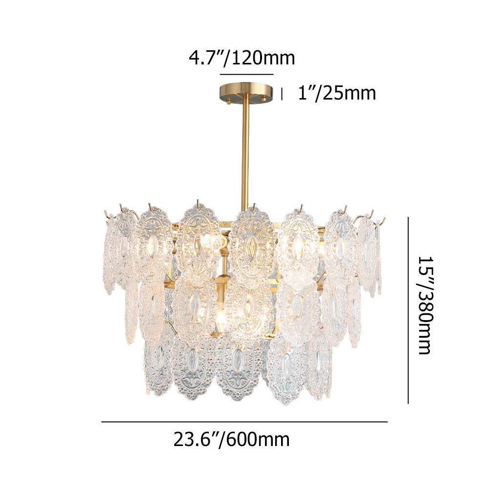 Modern Tiered Glass 9-Light Chandelier with Gold Adjustable Hanging Rod-Richsoul-Ceiling Lights,Chandeliers,Lighting