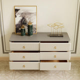Modern Chest of 6 Drawers Buffet Cabinet with Storage Beige & Gray Sideboard