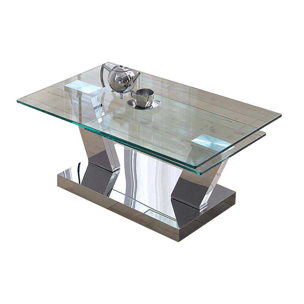 Silver Contemporary Extendable Tempered Glass Top Rectangle Coffee Table-Richsoul-Coffee Tables,Furniture,Living Room Furniture