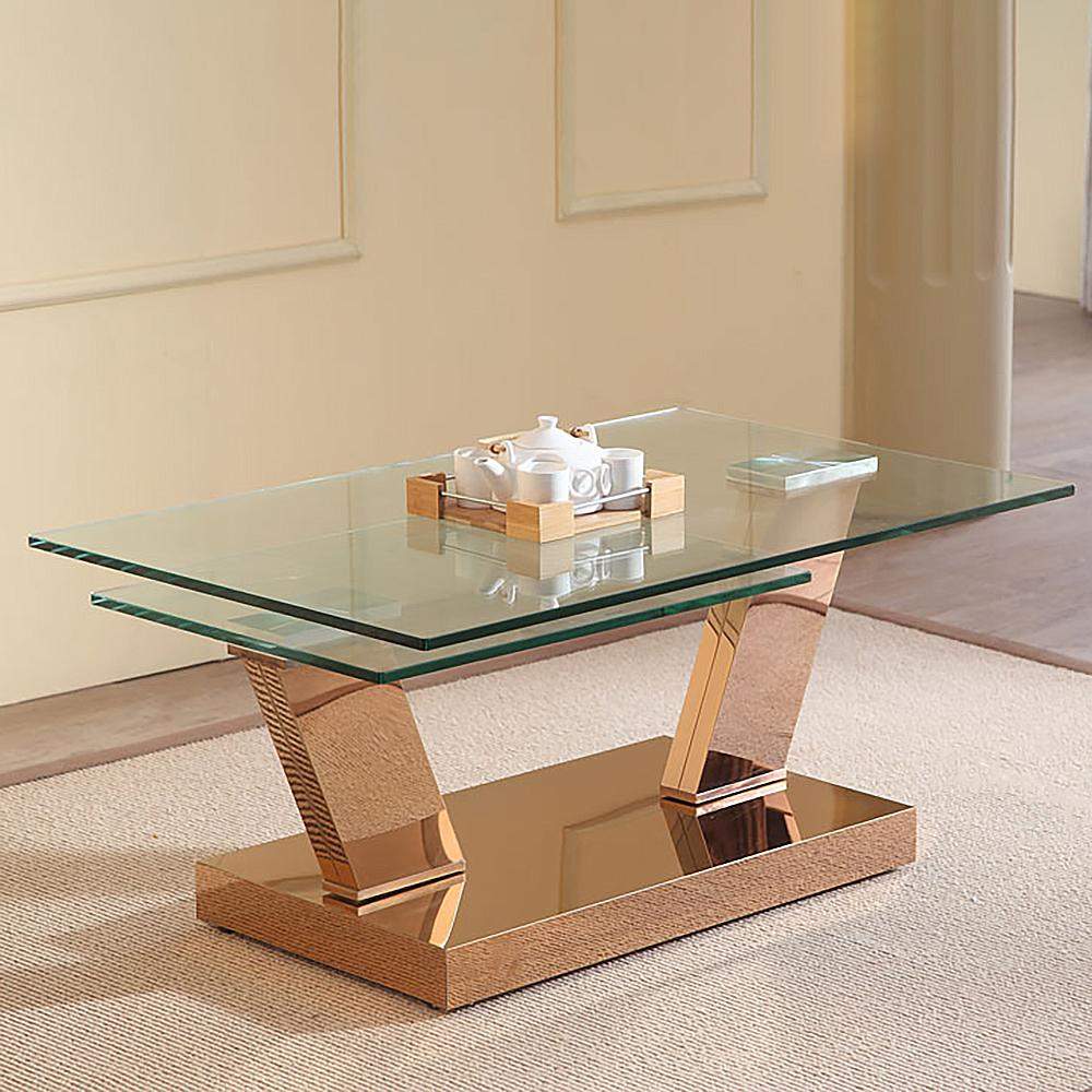 Silver Contemporary Extendable Tempered Glass Top Rectangle Coffee Table-Richsoul-Coffee Tables,Furniture,Living Room Furniture