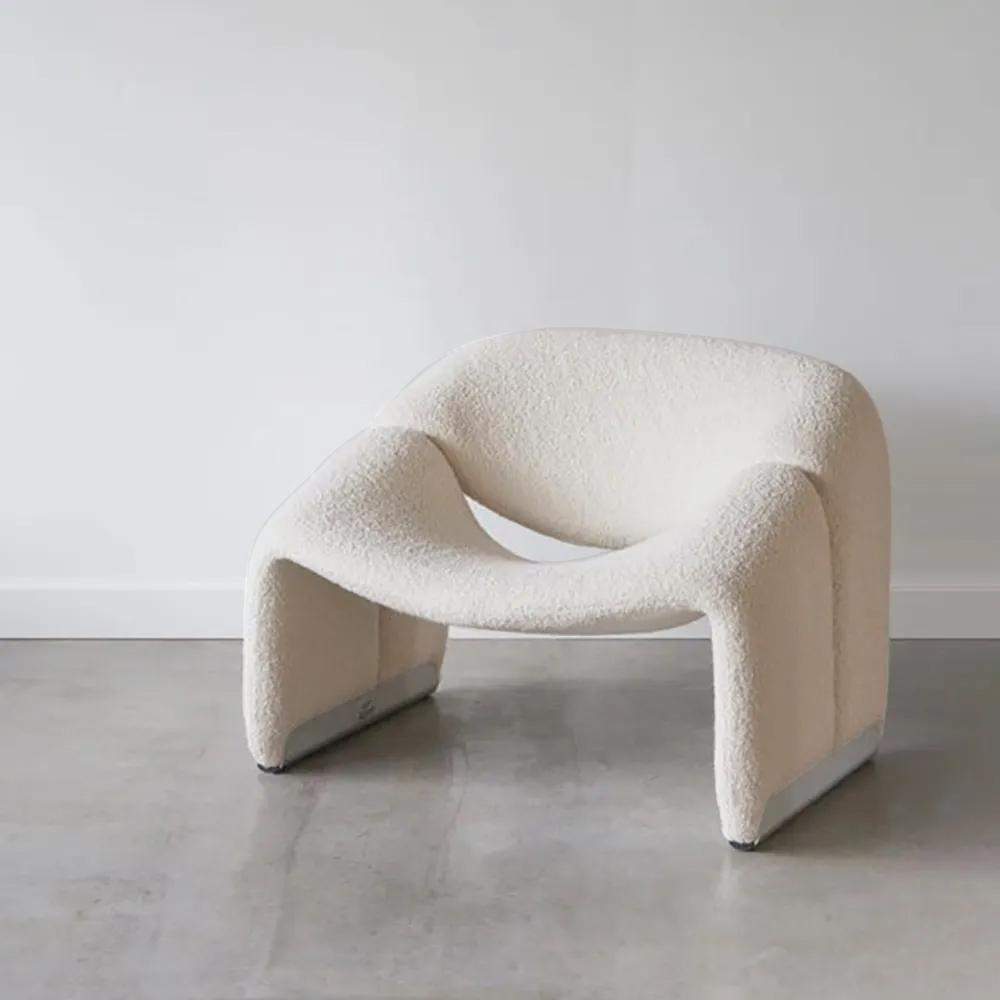 28.3" Modern White Lamb Wool Accent Chair Lounge & Chair-Richsoul-Chairs &amp; Recliners,Furniture,Living Room Furniture