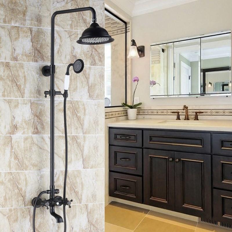 Classic Vintage Bathroom Exposed Rainfall Shower System Handheld Shower Antique Black