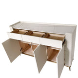 Off White 3 Drawers Kitchen Sideboard Cabinet Buffet with Stone Top