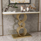 White Narrow Console Table Marble Top Entryway Table with Metal Base